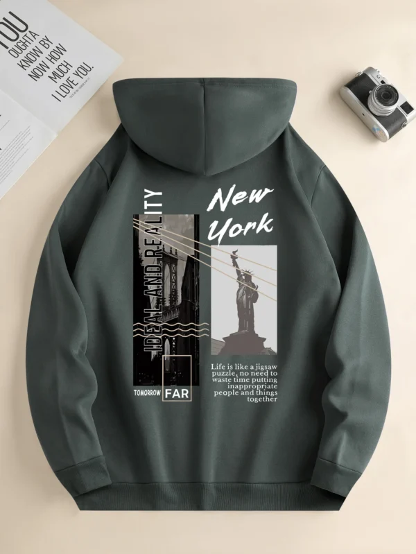 Men's new fashion hoodie, Casual Daily Drawstring Hooded Sweatshirt Street View Print, front kangaroo pocket, men's jacket - Image 5