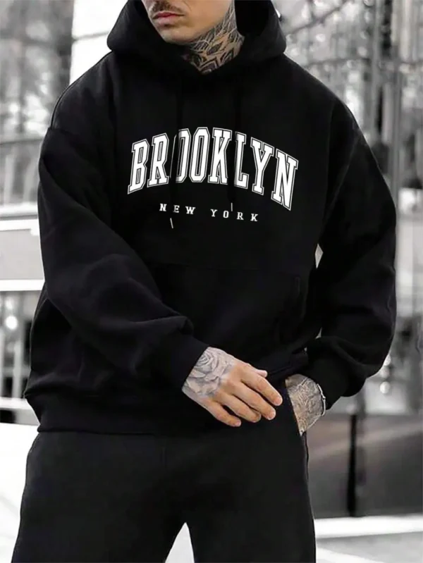 Brooklyn New York Printing Men Hoody O-Neck All Match Loose Comfortable Sweatshirt Fashion Fleece Basic Hoodie Autumn Clothes