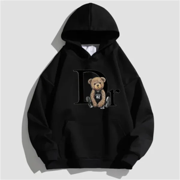 Unisex Letter Bear Print Hoodie, pulôver casual, moda natalícia, solto Street Wear, skate, monocromático, novo, outono, 386 - Image 4