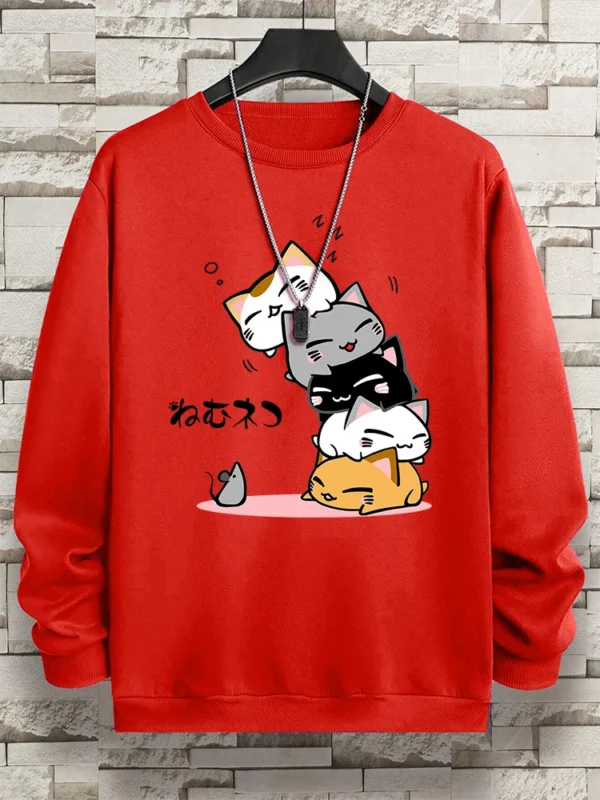 Cute Stacked Cats Sleep Clothing Man Hoody Hip Hop O-Neck Sweatshirts Vintage Casual Loose Hoodies Autumn New Loose Clothes - Image 4