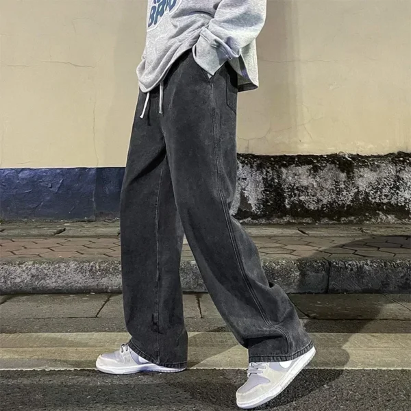 2024 New Streetwear Loose Jeans Men Korean Style Fashion Loose Straight Wide Leg Pants Men's Brand Clothing Black Light Blue - Image 2