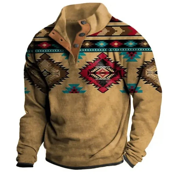 Men's Hoodie Autumn Long Sleeve Sweatshirt Vintage Aztec Cow Skull Print Oversized Y2K Clothing Button Fashion Hoodies for Men - Image 5