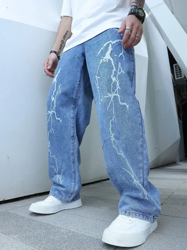 Graffiti Printing Jeans Men's Gradient Hip Hop Trousers Harem Cartoon Loose Casual Ankle Banded Pants Cargo Denim Jeans for Men - Image 5