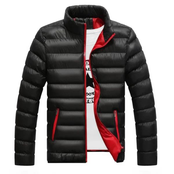 M-5XL New Men's Winter Thick Jacket Stand Neck Zipper for Warmth and Contrast Color Short Jacket Slim Fitting and Versatile Jac - Image 4