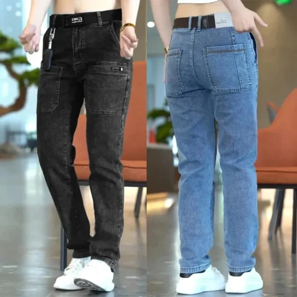 Korea Fashion Men Jeans Cargo Denim Pants Casual Blue Gray Pocket Denim Pants Straight Jean Womens Streetwear - Image 5