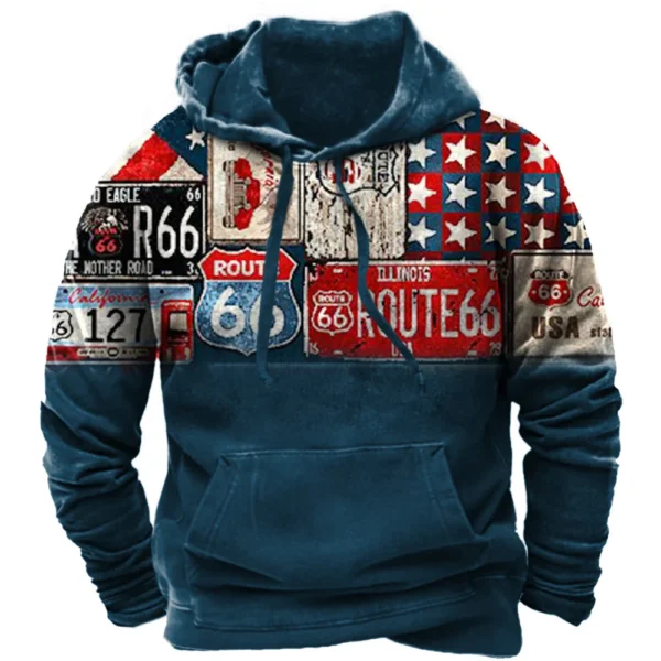 Vintage Hoodie Route 66 3d Moto Print Hoodies Fashion Hoodies Streetwear Casual Jacket Sweatshirts For Men Oversize Sweatshirt - Image 2