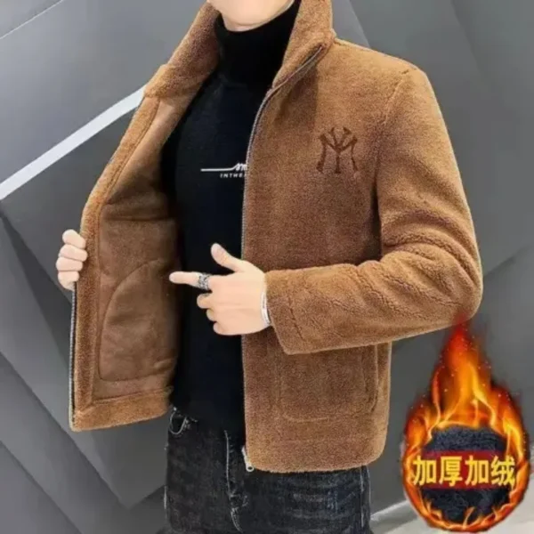 Popular 2024 Men's Autumn and Winter Imitation Lamb Wool Jacket Men's Lapel Jacket with Thick Fleece Men's Winter Jacket - Image 3