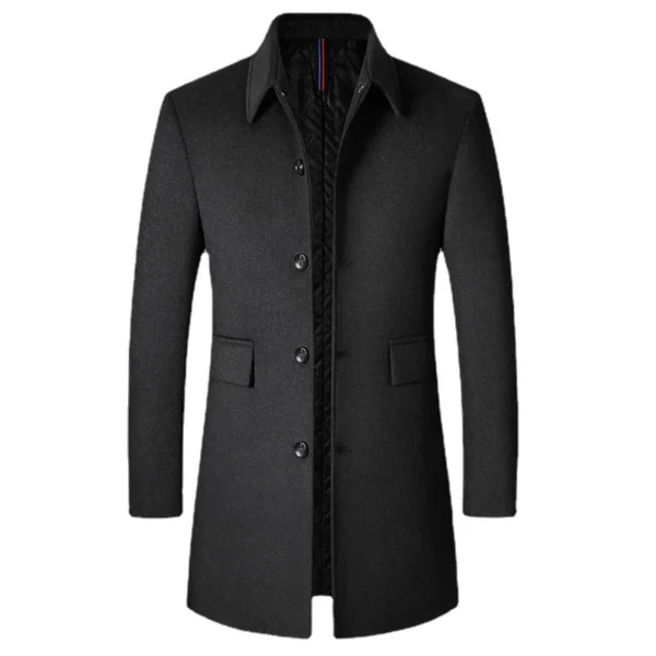 New Men Mid-length Slim-fit Woolen Coat With Stand-collar Solid Color Woolen Coat Casual Solid Coat For Men Jacket Style Blends - Image 3