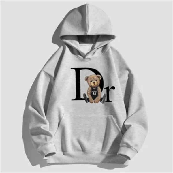 Unisex Letter Bear Print Hoodie, pulôver casual, moda natalícia, solto Street Wear, skate, monocromático, novo, outono, 386 - Image 5