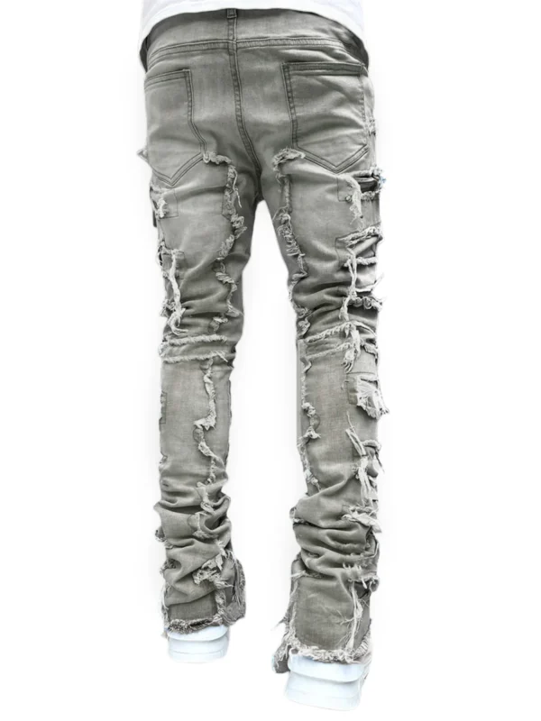 Men Skinny Pants Vintage Patch Frayed Denim Pants Spring Fall Casual Leggings Trousers with Pockets - Image 4