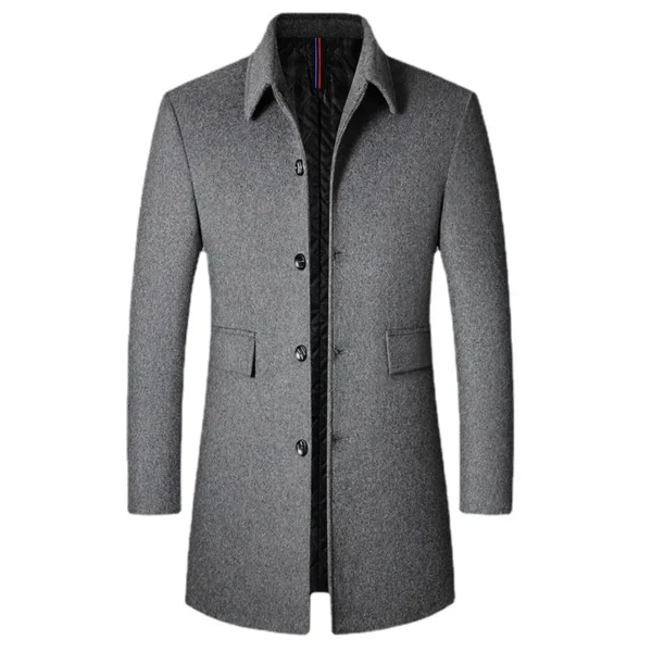 New Men Mid-length Slim-fit Woolen Coat With Stand-collar Solid Color Woolen Coat Casual Solid Coat For Men Jacket Style Blends