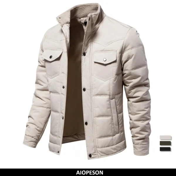 AIOPESON New Winter Warm Pocket Fleece Lined Jackets Plaid Caual Zipper Jacket Coat for Men