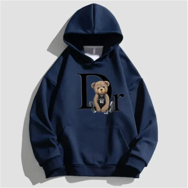 Unisex Letter Bear Print Hoodie, pulôver casual, moda natalícia, solto Street Wear, skate, monocromático, novo, outono, 386 - Image 2