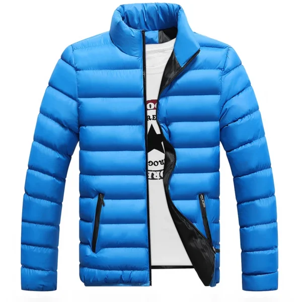 M-5XL New Men's Winter Thick Jacket Stand Neck Zipper for Warmth and Contrast Color Short Jacket Slim Fitting and Versatile Jac - Image 2