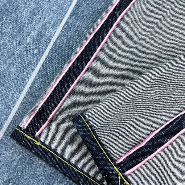 18oz High Quality Pink Selvadge Denim Jeans for Men Cotton Washed Pants Raw Blue American Vintage Hard Thick Straight Trousers - Image 6