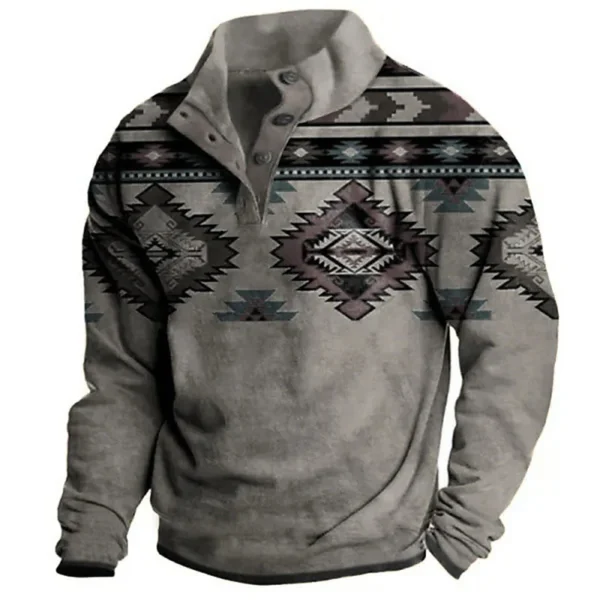 Men's Hoodie Autumn Long Sleeve Sweatshirt Vintage Aztec Cow Skull Print Oversized Y2K Clothing Button Fashion Hoodies for Men - Image 6