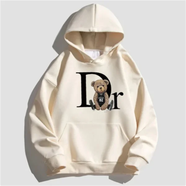 Unisex Letter Bear Print Hoodie, pulôver casual, moda natalícia, solto Street Wear, skate, monocromático, novo, outono, 386