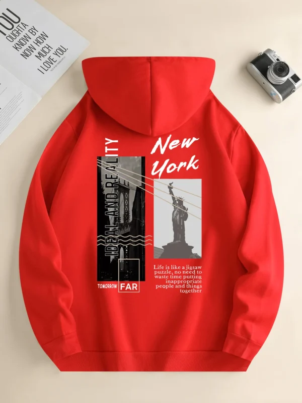 Men's new fashion hoodie, Casual Daily Drawstring Hooded Sweatshirt Street View Print, front kangaroo pocket, men's jacket - Image 3