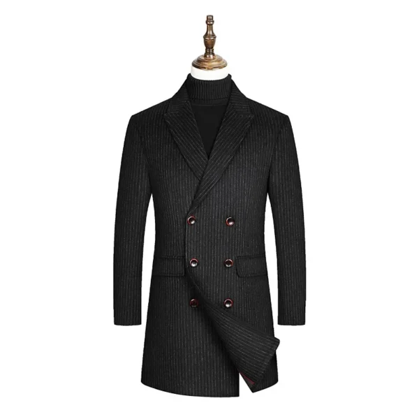 Autumn new mid length double breasted woolen coat for men's pointed neck casual slim fitting woolen coat