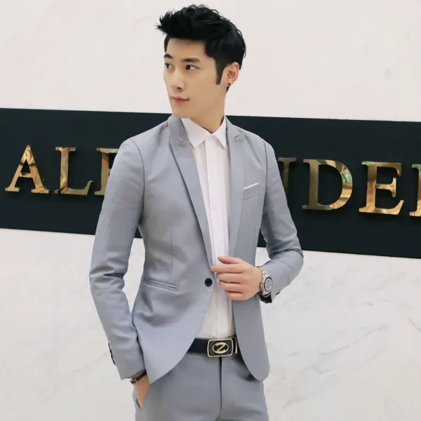 Summer Men's Casual Suit Fashion Business Office Trendy Non-ironing Anti-wrinkle Suit Jacket Solid Color Slim Fit Men's Suit - Image 3