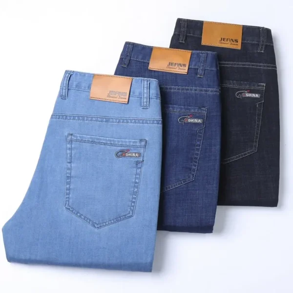 New Ice Silk Thin Denim Jeans For Men Blue Straight Stretch Cotton Pants Business Casual Lightweight Trousers Spring Summer - Image 4