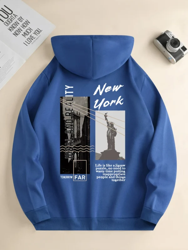 Men's new fashion hoodie, Casual Daily Drawstring Hooded Sweatshirt Street View Print, front kangaroo pocket, men's jacket - Image 6