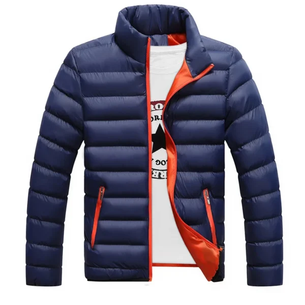 M-5XL New Men's Winter Thick Jacket Stand Neck Zipper for Warmth and Contrast Color Short Jacket Slim Fitting and Versatile Jac - Image 3