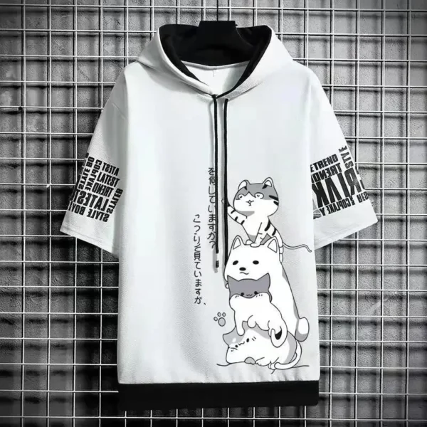 T Shirt for Men Hoodies Summer Sport Clothing Cat Casual T-shirt Harajuku Streetwear Print Hooded Top Short Sleeve Sweatshirts - Image 4