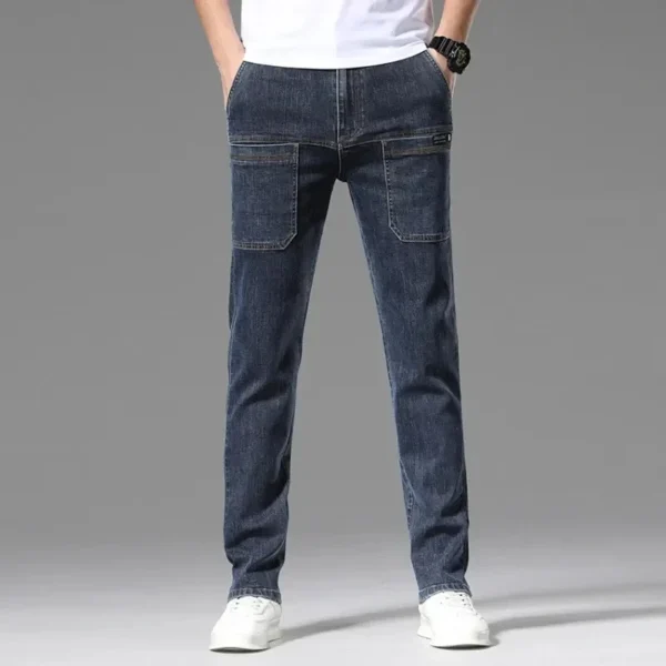 Korea Fashion Men Jeans Cargo Denim Pants Casual Blue Gray Pocket Denim Pants Straight Jean Womens Streetwear - Image 6