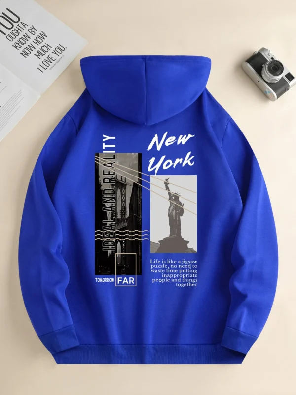 Men's new fashion hoodie, Casual Daily Drawstring Hooded Sweatshirt Street View Print, front kangaroo pocket, men's jacket - Image 2