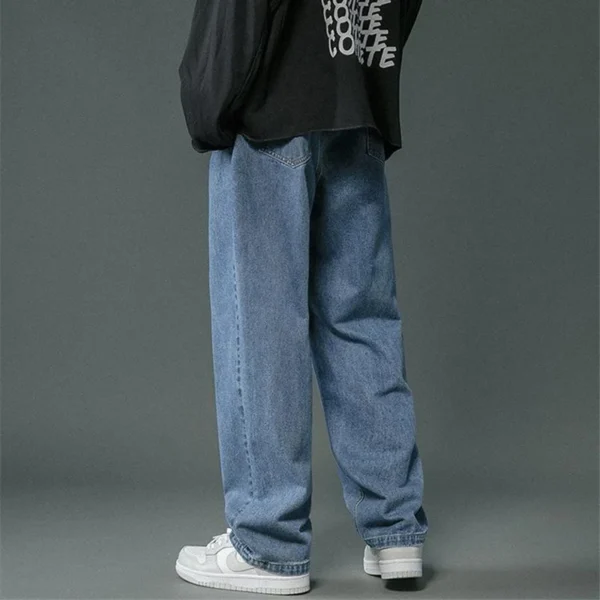 Korean Men's Casual Hip Hop Long Baggy Jeans Classic Man Straight Wide Leg Denim Pants Light Blue Grey Black Streetwear Trousers - Image 3